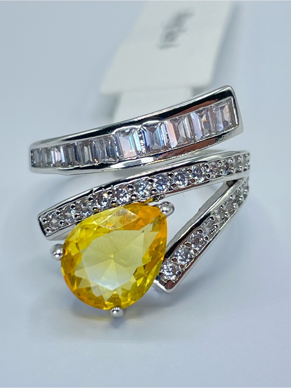Swarovski Crystal Elements Canary Yellow White Crystal Art Deco Ring Sz 6